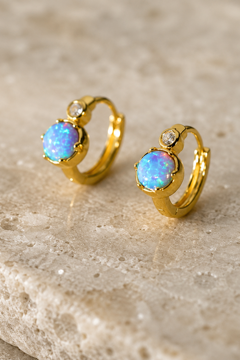 Opal Huggie Hoop Earrings