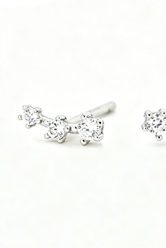 Three Stone Crawler Stud Earrings