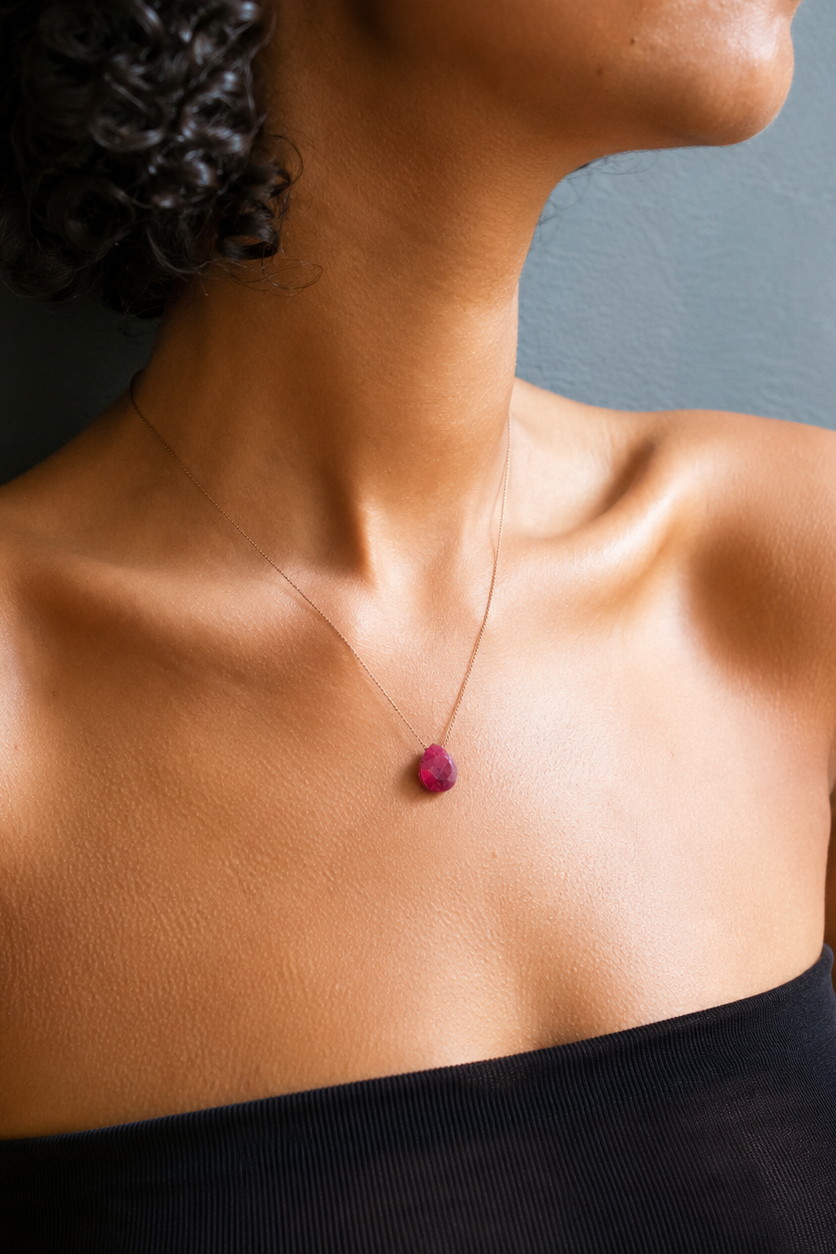 Silk Gemstone Necklace-Ruby